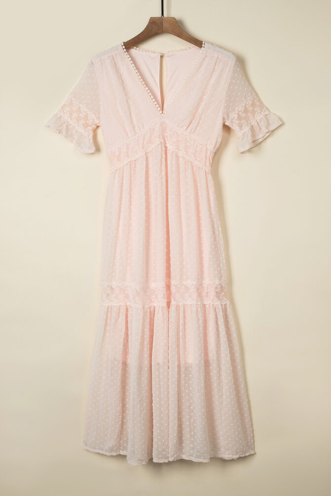 Swiss Dot Lace Trim Maxi Dress